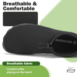 Mishansha Unisex Bathing Shoes Lightweight Breathable Non-Slip Barefoot Shoes with Thick Sole Size 3-11, Midnight Black