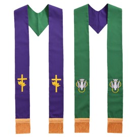 BLESSUME Church Pastor Reversible Stole with Tassels (Purple & Green)