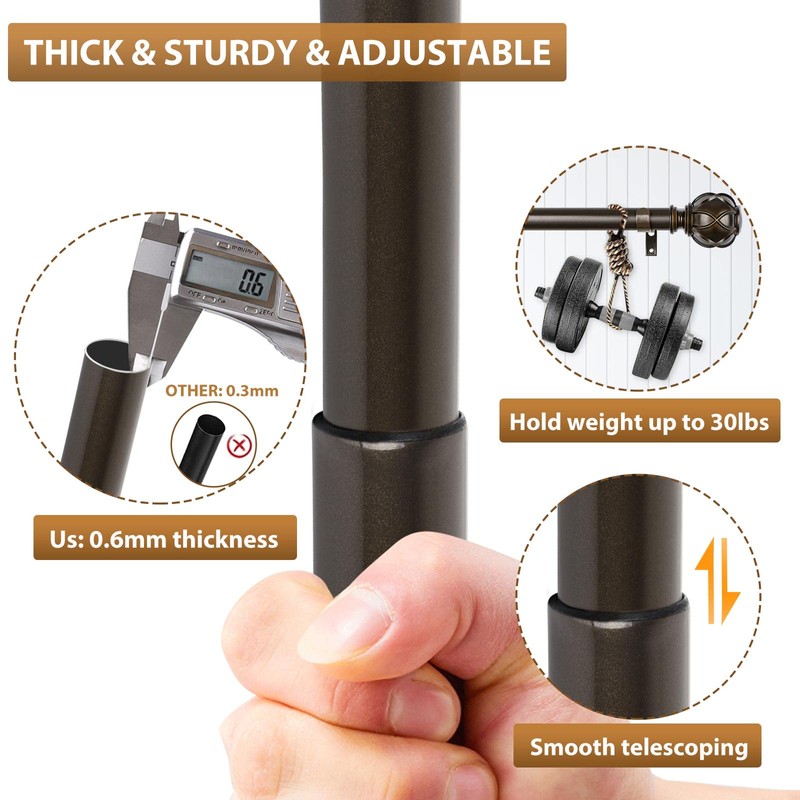 KAMANINA 1 Inch Double Curtain Rods for Windows 36 to