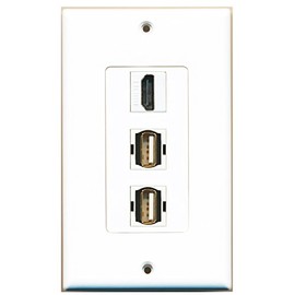 RiteAV 1 Port HDMI 2 Port USB A-A Wall Plate Oversized Jumbo MIDI White