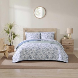 Tommy Bahama - Queen Quilt Set, Reversible Cotton Bedding with Matching Shams, Coastal Inspired Home Decor (Pen and Ink Palm Navy Blue, Queen)