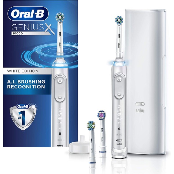 Oral-B GENIUS X Electric Toothbrush With 3 Oral-B Replacement Brush Heads & Toothbrush Case, White,1 Count (Packaging may vary)
