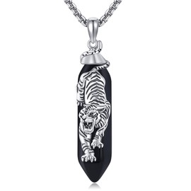 HUKKUN Tiger Necklace 925 Sterling Silver White Tiger Pendant for Women White Tiger Jewellery Gifts for White Tiger Lovers, Sterling Silver