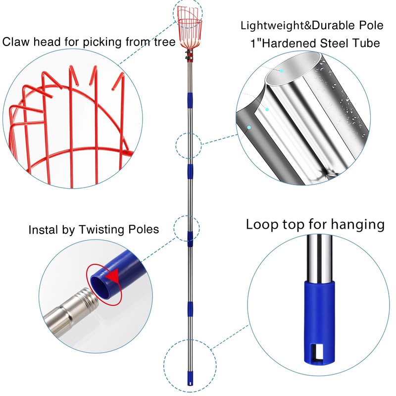 DonSail Pomelo Fruit Picker Pole Tool with Basket Telescoping Long