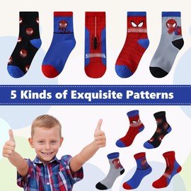 Spider Socks for Boys, Pack of 5, Classic Spider Socks, Funny Socks, Cotton Socks, Colourful Socks, Men for Children 3-8 Years, Breathable Trainers, Gift 22-26/27-31, multicoloured