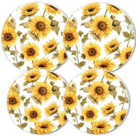 Gas Stove Burner Covers,Set of 4,Covers for Electric Stovetop Kitchen,8 Inches and 10 Inches,Watercolor Sunflowers on White Background
