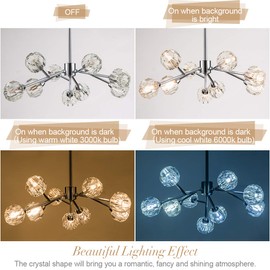 Weesalife Sputnik Chandeliers Modern Crystal Pendant Light Chandelier 9 Lights Contemporary Chrome Branches Chandeliers Ceiling Light Fixtures for Dining Room Bedroom Living Room G9 Bulbs