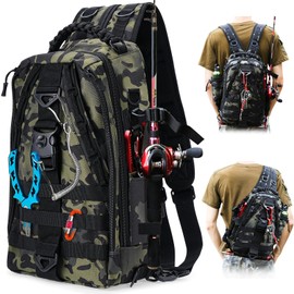 LYtech Fishing Backpack with Rod Holder, Waterproof Fishing Rucksack Fishing Bag Chest Back Pack Fishing Sling Bag Tackle Storage Bag Fish Carry Backpack for Fishing Camping Hiking Traveling Cycling