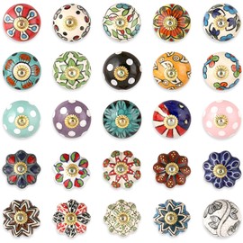 Knobs for Cabinets and Drawers - Pack of 25 - Indian Countryside Colorful Assorted Ceramic Pull Handle Kitchen Cupboard Wardrobe Dresser Knob Boho Room Interior Decor - Multicolor