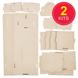 Baker Ross FX995 Rainy Days Wooden Flowerpot Kits - Pack of 2, Garden Wood Craft Kits for Kids