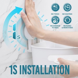 TAILI Suction Corner Shower Caddy, Bathroom Shower Shelf Storage Basket Wall Mounted Organizer for Shampoo, Conditioner, Plastic Shower Rack for Kitchen & Bathroom, Drill-Free Removable (2 Pack)