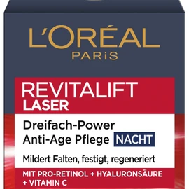 L'Oréal Paris Anti-Ageing Night Cream with Triple Power for Women: Reduces Wrinkles & Tightens the Skin, with Pro-Retinol, Hyaluronic Acid and Vitamin C, RevitaLift Laser, 1 x 50 ml