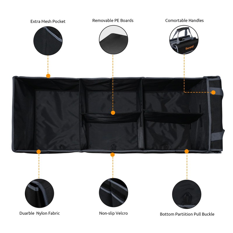 EAROND Car Trunk Organizer with Lid,Collapsible Car Storage Organizer with