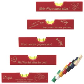 Mini Spirit Level for Father's Day with Dad Motifs, Gift for Dad, Dad is the Best, Dad Birthday, Father's Day Gift, Gifts for Men, Mein Papa kann alles, Men's Day (Red)