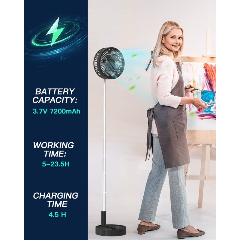 AICase Stand Fan,Folding Portable Telescopic Floor/USB Desk Fan with 7200mAh