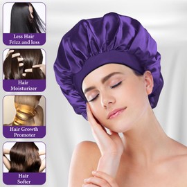 Satin Bonnet Silk Bonnet for Sleeping Hair Bonnet for Sleeping Silk Sleep Cap Bonnets for Women Curly Natural Braid Hair Bonnet for Men Adjustable Wide Band Double Layer, Purple