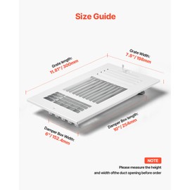 VEVOR 6 x 10 Inch Air Vent Covers, 6-Pack Return Air Vent Cover, HVAC 3-Direction Iron Vent Grilles for Wall & Ceiling, Rustproof Anti-Peeling Air Vents Deflector Adjustable with Metal Damper, White