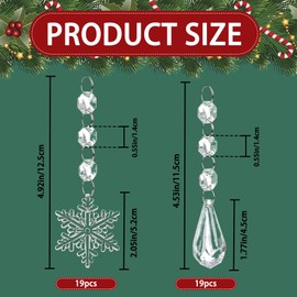 YUJUN 38PCS Christmas Tree Crystal Decorations Winter Snowflakes Christmas Icicle Drops Ornaments Hanging Chandelier Pendants Beads for Xmas Winter New Year Wedding Party Decor