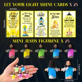 CroBlissful 25 Sets Little Jesus Figurines Mini Figurines Bulk Glow in The Dark Tiny Luminous with Cards Small Statue Pocket for Sunday School Gifts Hide and Seek (Make You Shine Cards)