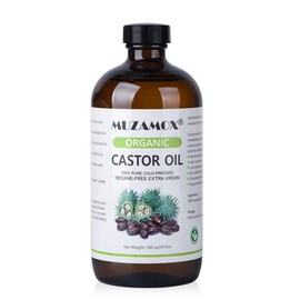 MUZAMOX Organic Castor Oil Cold Pressed Glass Bottle, Pure, Cold Pressed, Hexane Free Body - Volume: 1 bottle