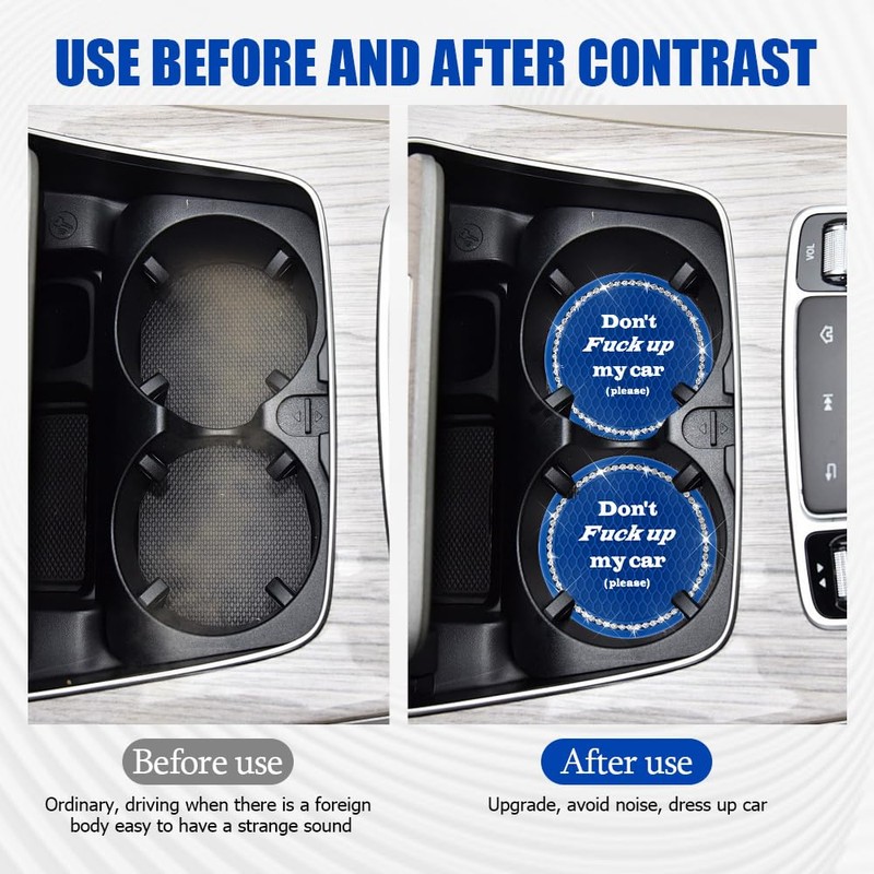 Lyxheth 2PCS Bling Car Cup Holder Coaster, Cup Holder Insert,