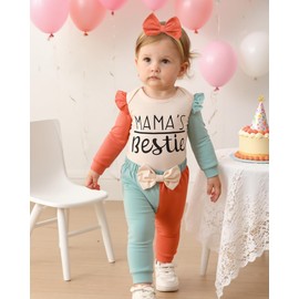 Mioglrie 0-3 Months Baby Girl Clothes Newborn Girl Outfits Infant Green Orange Romper Pants Set with Cute Headband