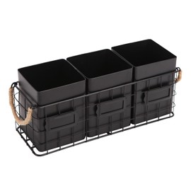 NIKKY HOME Farmhouse 3 Compartment Flatware Cutlery Caddy Countertop Silverware Holder for Spoons, Knives, Forks - Black