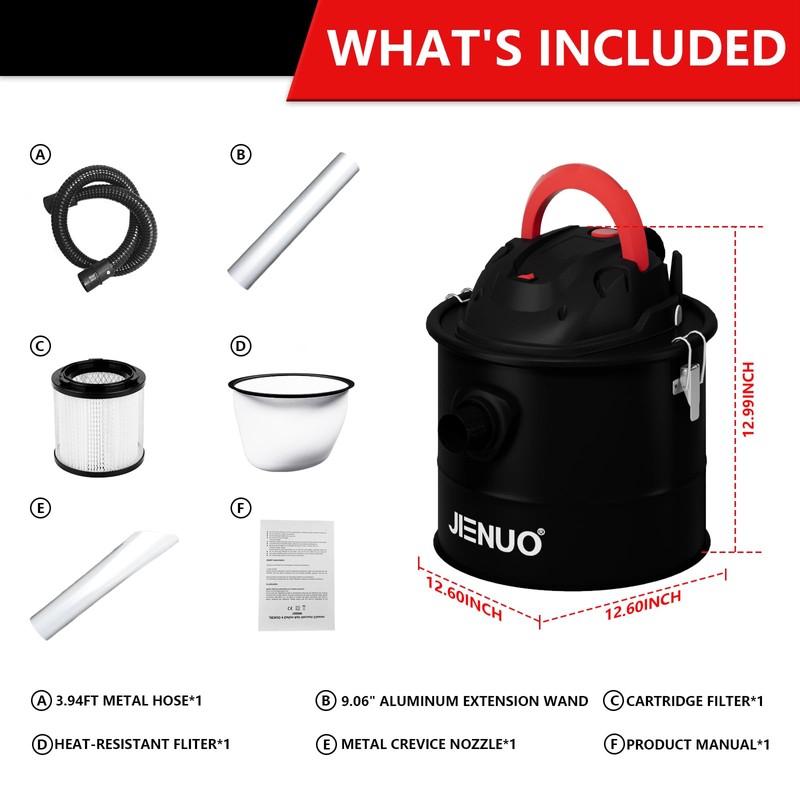 JIENUO Ash Vacuum Cleaner, with Semi Auto Filter Clean and