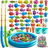 NIPLOOOW Pool Fishing Toys Games, Water Table Bathtub Toy with Inflatable Pool Pole Rod Net Plastic Floating Fish, Birthday Gifts for Kids Age 3 4 5 6 Year Old,Kids Outdoor Toys