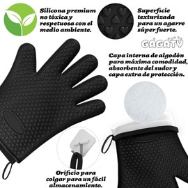 Guantes de Barbacoa, Guantes para Horno 800 °C / 1472 °F, Guante Cocina de Cocina Unisex 28cm x 20cm(11"x7.8"), Guantes Cocina Antideslizantes para Barbacoa, Cocción, Horneado (Negro)