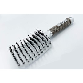 Zabolight Premium Vent Boar Bristle Hair Brush Vented Detangling Oversize Hair Brush for Thick Long Curly Hair, Curved Fast Blow Drying Brush for Women & Men (White)