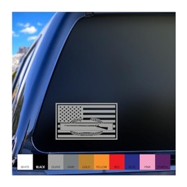 Combat Infantry Badge CIB Embedded in US Flag Vinyl Decal (Gray (Silver), 12 inches Wide)