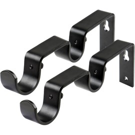 KAMANINA Heavy Duty Double Curtain Rod Bracket for 1 and 3/4 Inch Curtain Rods, Double Curtains Rods Holder, Set of 2, Black-New