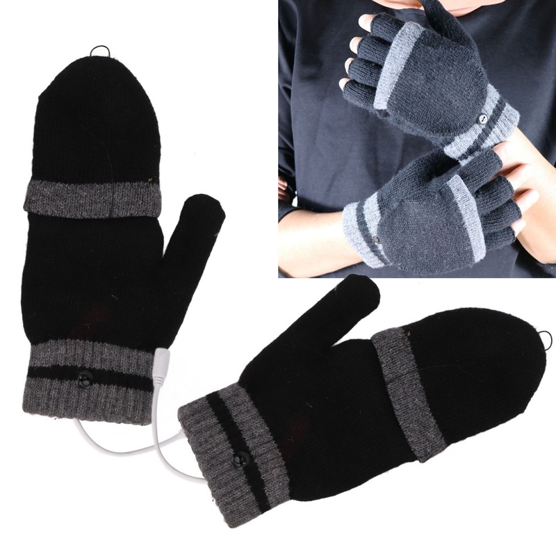 Full and Half Fingers Heating Gloves USB Fingerless Knitting Electric