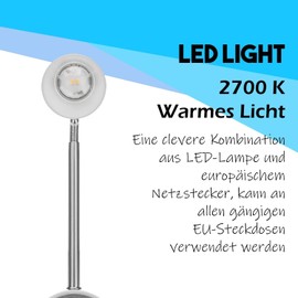 BKZO 2 Pack Dimmable LED Socket Lamp, Reading Light, Reading Lamp, Brushed Nickel, 2 W, Plug Light with Gooseneck, Flexible, Warm White, 2700 K