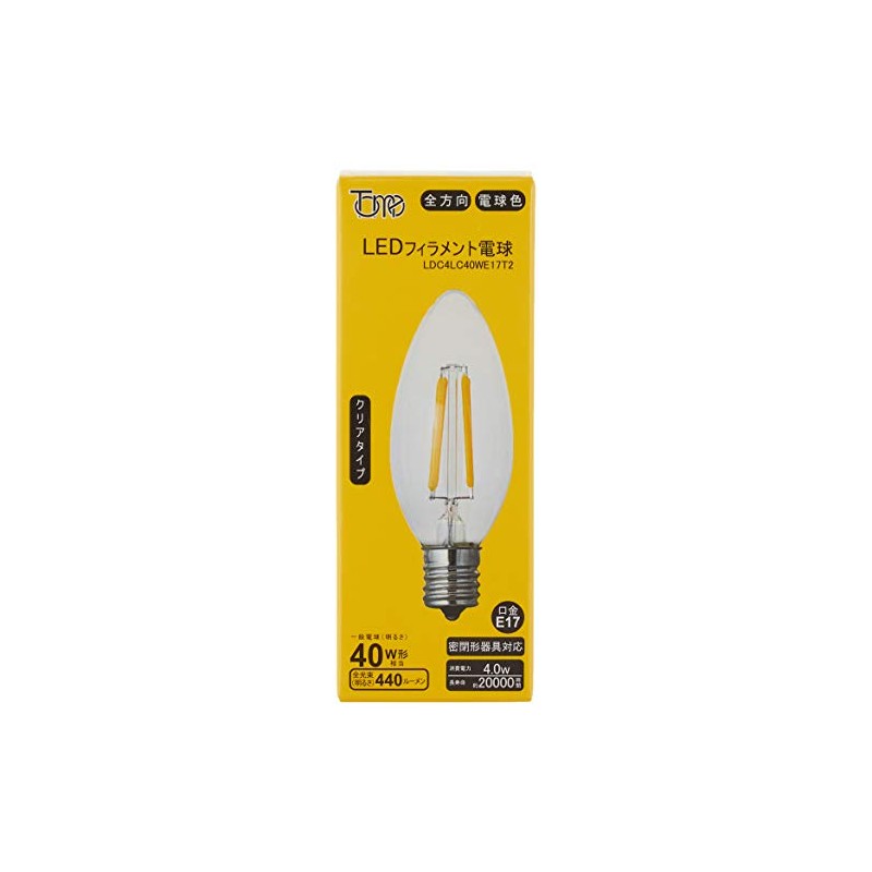 東京メタル工業 東京メタル LED電球 シャンデリア電球タイプ 40W形相当 電球色 口金E17 LDC4LC40WE17-T2-10SET