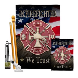 Angeleno Heritage Firefighter We Trust Garden House Flag Kit First Responders Fireman Fire Department Rescue Red Line Hero Support Decoration Banner Small Yard Gift Double-Sided, Made in USA