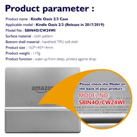 ERUNTO Case for 7 Inch Kindle Oasis 2/3, TPU Case with Fabric Texture and Double Hand Strap on the Back, Magnetic Case with Smart Wake/Sleep Function (Grey)