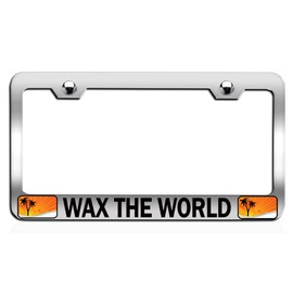 Custom Brother - Wax The World Beach Summer Surf Surfing Chrome Steel Auto SUV License Plate Frame License Tag Holder, O82