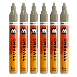 Molotow One4All 227HS Acrylic Markers (4.0 mm Line Width, High Coverage and Permanent, Quick Drying, Refillable, for Almost All Surfaces) Pack of 6, Colour 261 Stone Grey, Medium