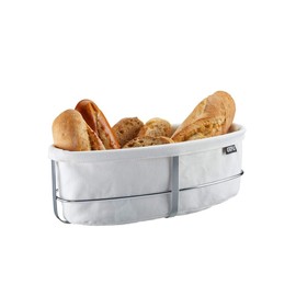 GEFU Brunch Bread Basket, Oval, White, Bread Basket with Bag, Washable Fabric Basket, Cotton