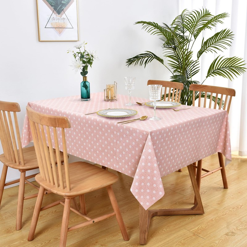 WenYa Polka Dot Tablecloth Wipe Clean Table Cloth Wipeable PVC