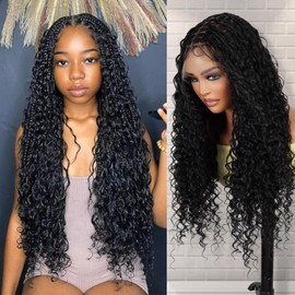 GLAM21USA UpScale Synthetic Glueless Full Lace Braided Wig Small Knotless Boho Box Braid Loose Curl 1B Natural Black 24"