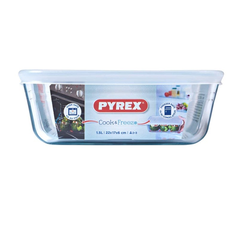 Pyrex 1.5L Rectangular Casserole Dish with Plastic Lid - Glass,