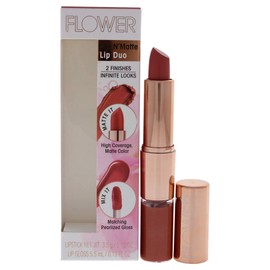 Flower Beauty Mix N Matte Lip Duo - Matching Full Coverage Matte Lipstick & High Shine Lip Gloss Duo, Creamy Matte Lipstick with Pearlized Lip Gloss (Melon Kiss) 1 ct.