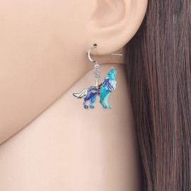 NEWEI Enamel Funny Wolf Earrings Hanging Howling Wolves Jewellery Wild Animal Ornaments Charms for Women Girls Nature Lovers, enamel, No Gemstone