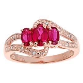 1 1/5 Carat Oval Red Ruby Three Stone Ring for Women with White Topaz in Rose Gold Plated 925 Sterling Silver Anniversary Promise Ring Size 7 by Lavari Jewelers