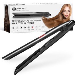 Joya Mia Allure 1" Oxidation Titanium Hair Straightener - Portable, Lightweight & Compact Flat Iron with Adjustable Temperature, Built-in LCD Display, Travel-Friendly, for All Hair Types - Black