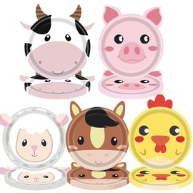 QYEHF Party Tableware Cow Farm Birthday Party Supplies Barnyard Animals Decorations for Kids Birthday Animals Paper Plates for 50 Guests