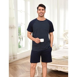 Bresdk Men's Two-Piece Pyjamas, Short Summer Sleepwear, Gifts for Men, Blue M1443